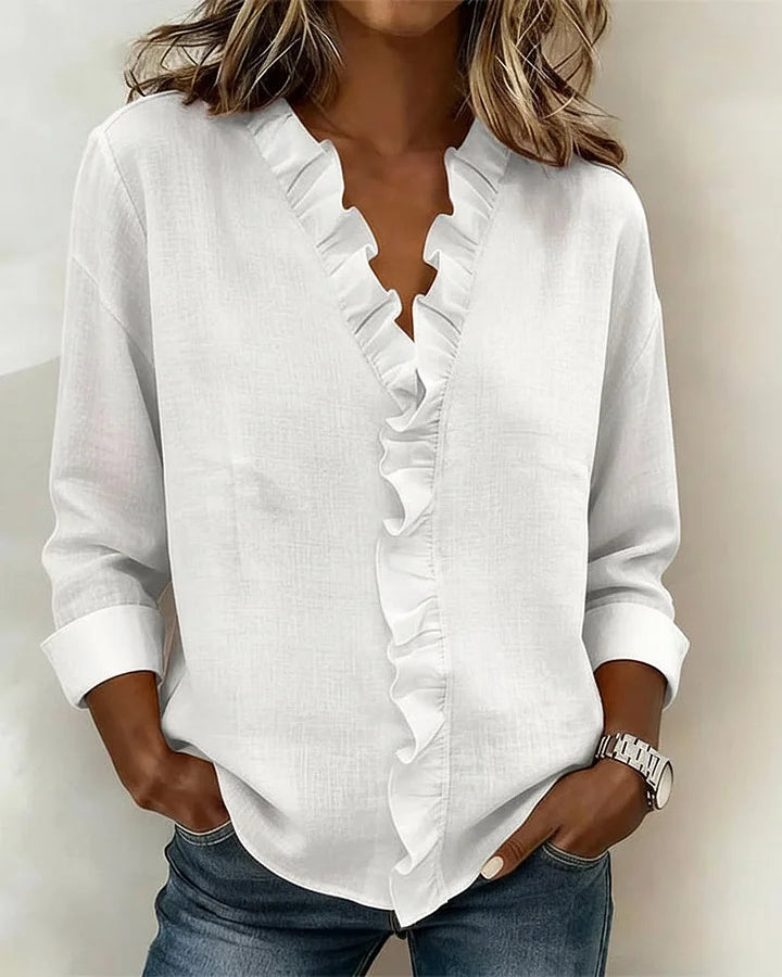 Chiara™ | Blouse with a V-neckline and delicate ruffle details