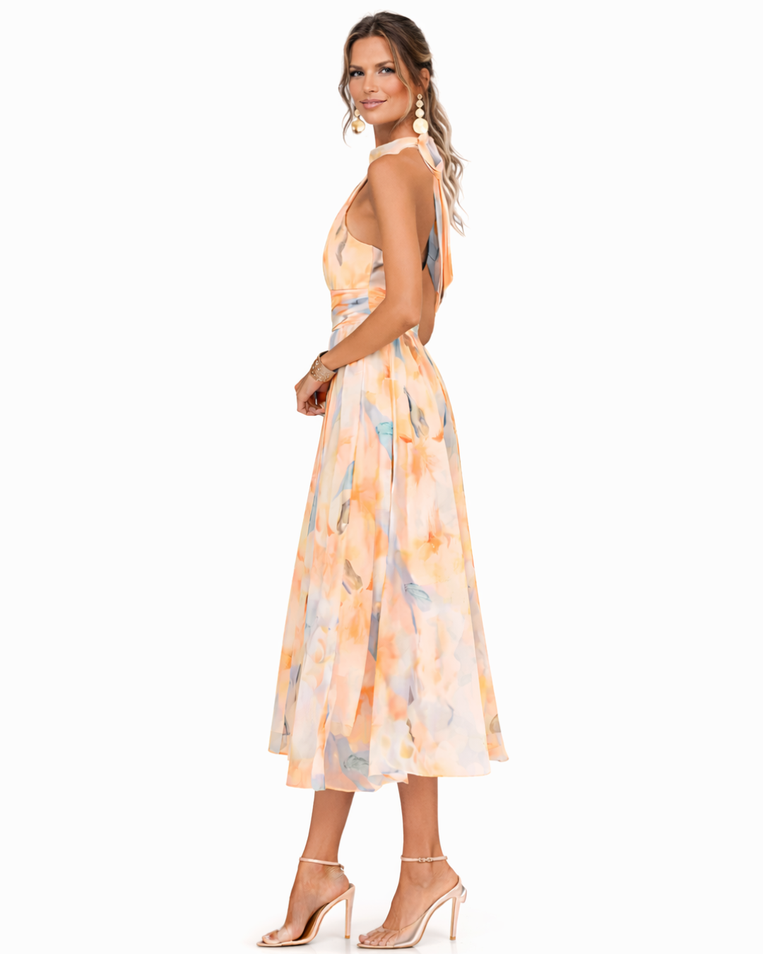 Aurora | Watercolor Print Halter Neck Dress