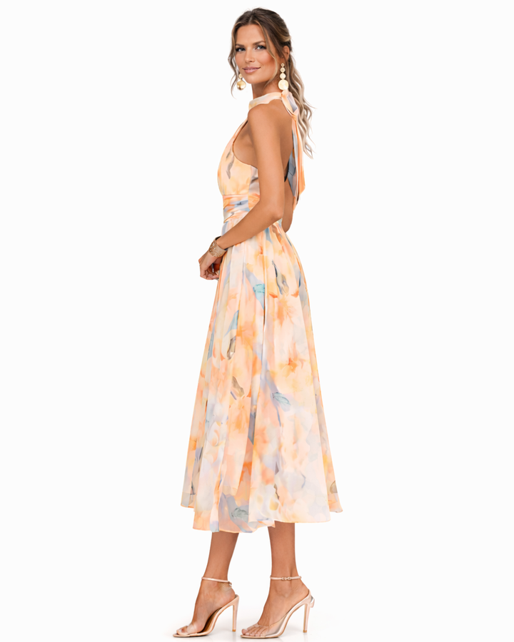 Aurora | Watercolor Print Halter Neck Dress