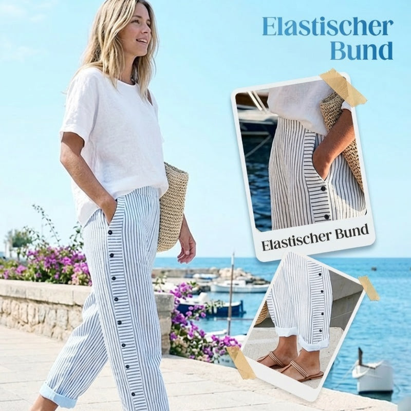 Comfortable Blue Striped Trousers with Side Pockets