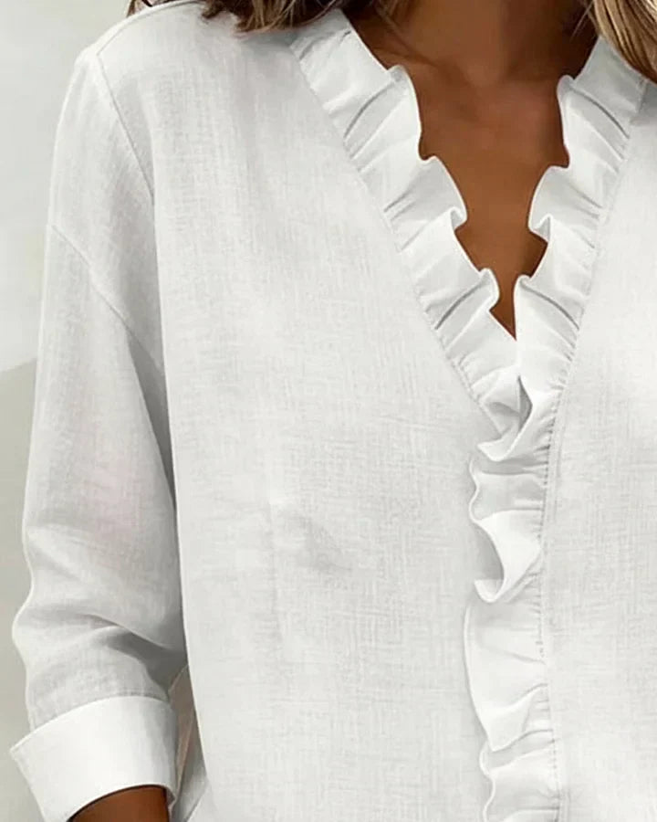 Chiara™ | Blouse with a V-neckline and delicate ruffle details