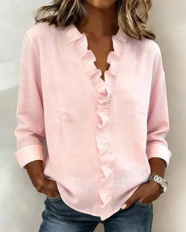 Chiara™ | Blouse with a V-neckline and delicate ruffle details