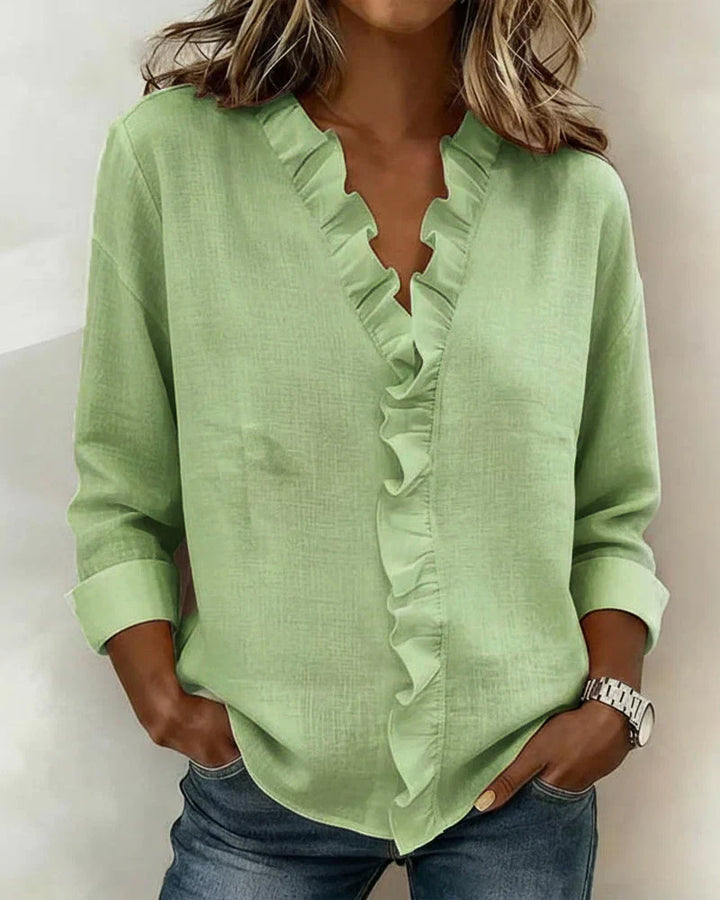 Chiara™ | Blouse with a V-neckline and delicate ruffle details
