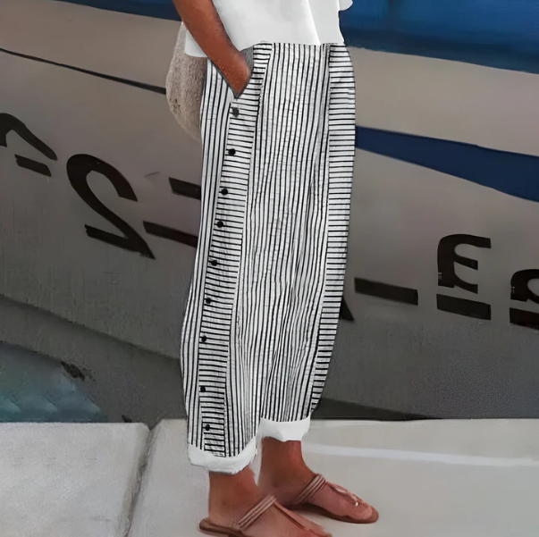 Comfortable Blue Striped Trousers with Side Pockets