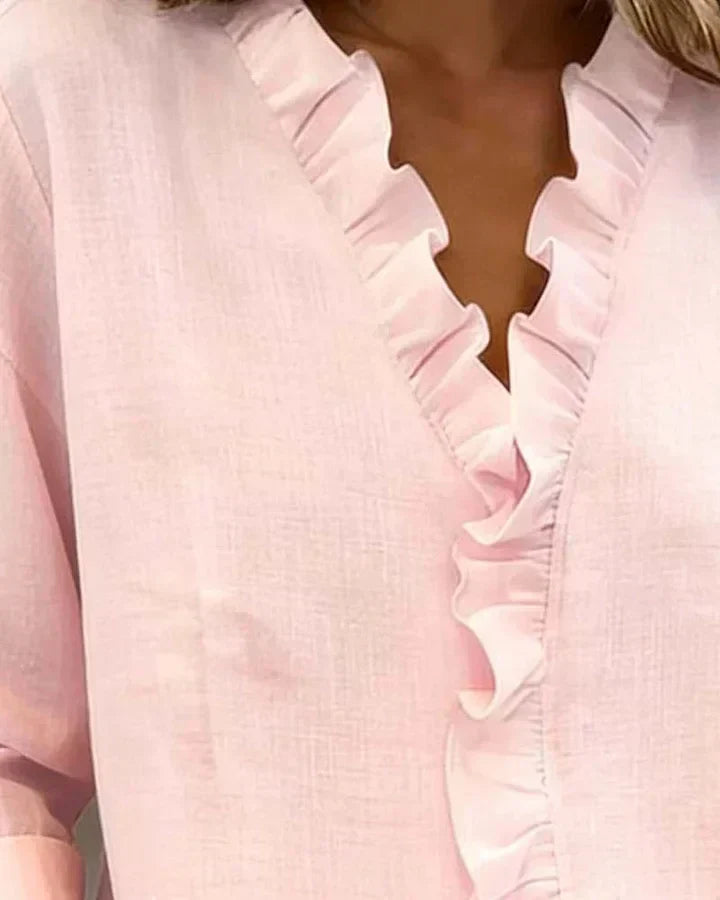 Chiara™ | Blouse with a V-neckline and delicate ruffle details