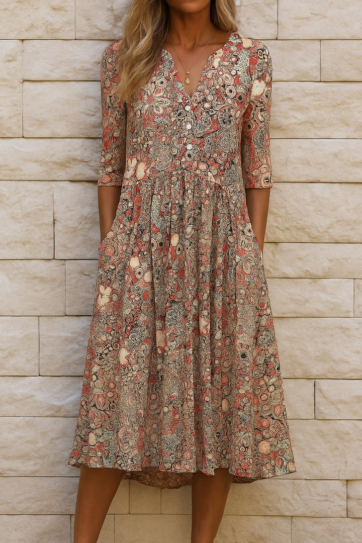 Élise | Printed V-Neck Midi Dress