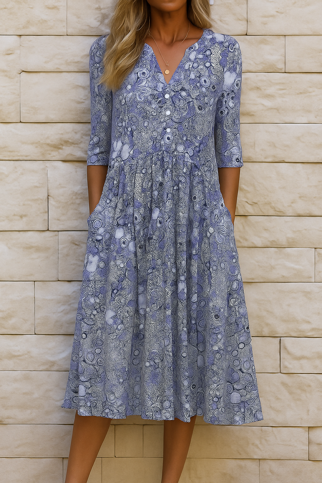 Élise | Printed V-Neck Midi Dress