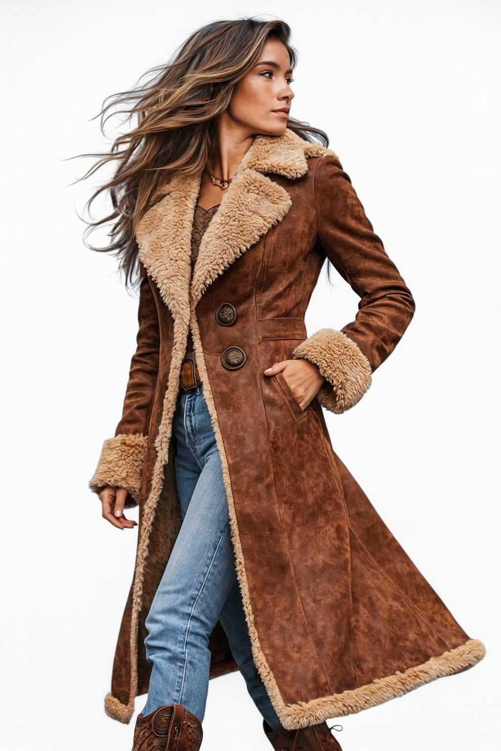 Margaret - long vintage inspired coat with faux fur