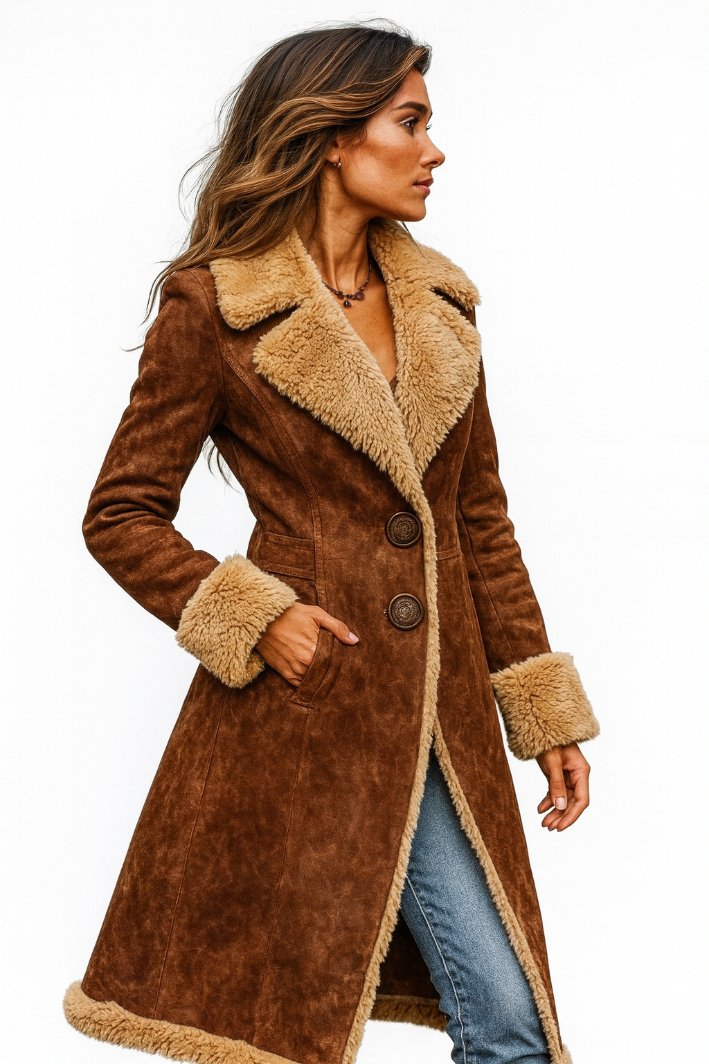 Margaret - long vintage inspired coat with faux fur