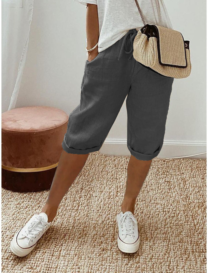 Casual Cotton and Linen Cropped Trousers for Women