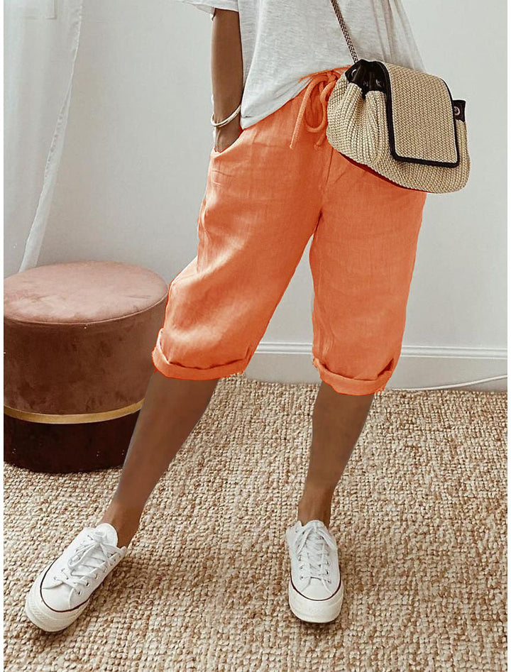 Casual Cotton and Linen Cropped Trousers for Women