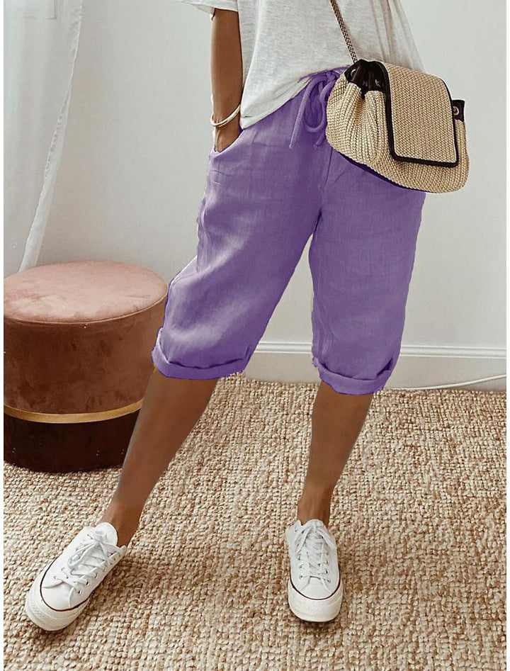Casual Cotton and Linen Cropped Trousers for Women