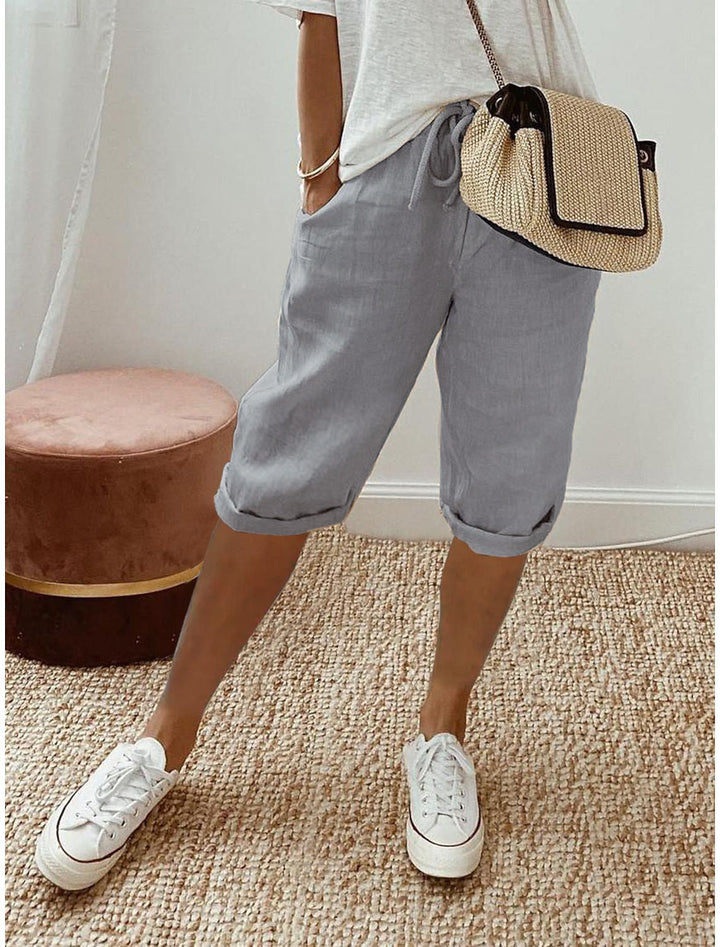 Casual Cotton and Linen Cropped Trousers for Women