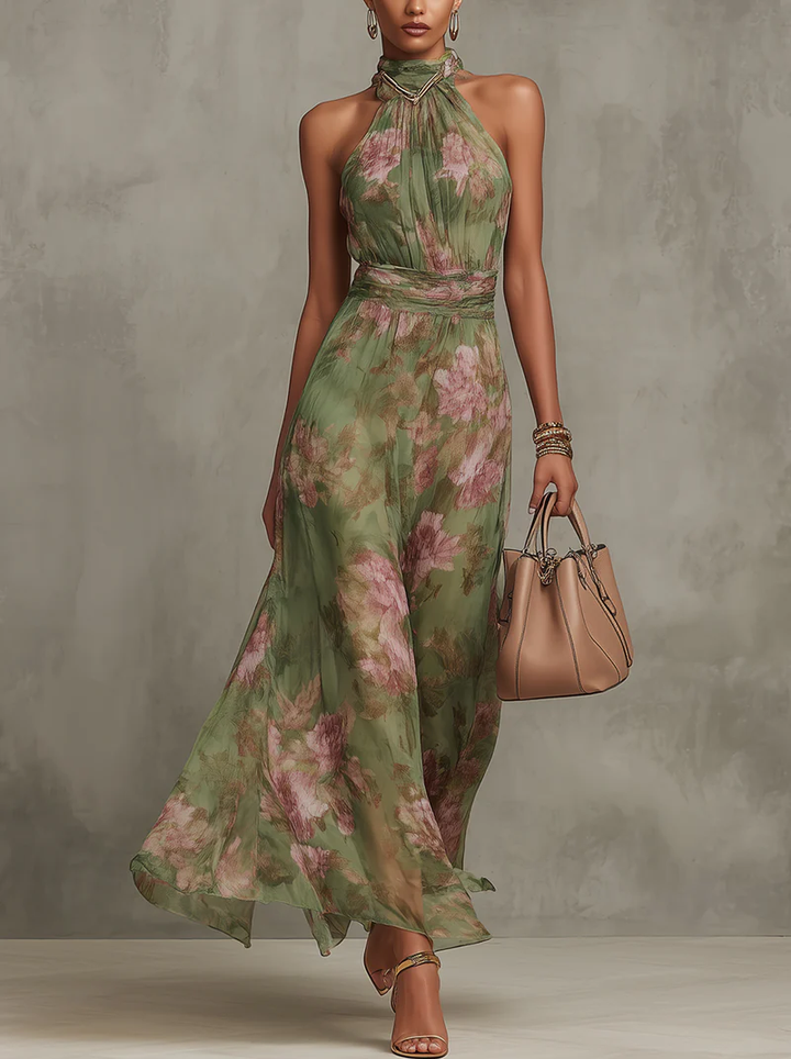 Livia | Floral Halter Neck Maxi Dress