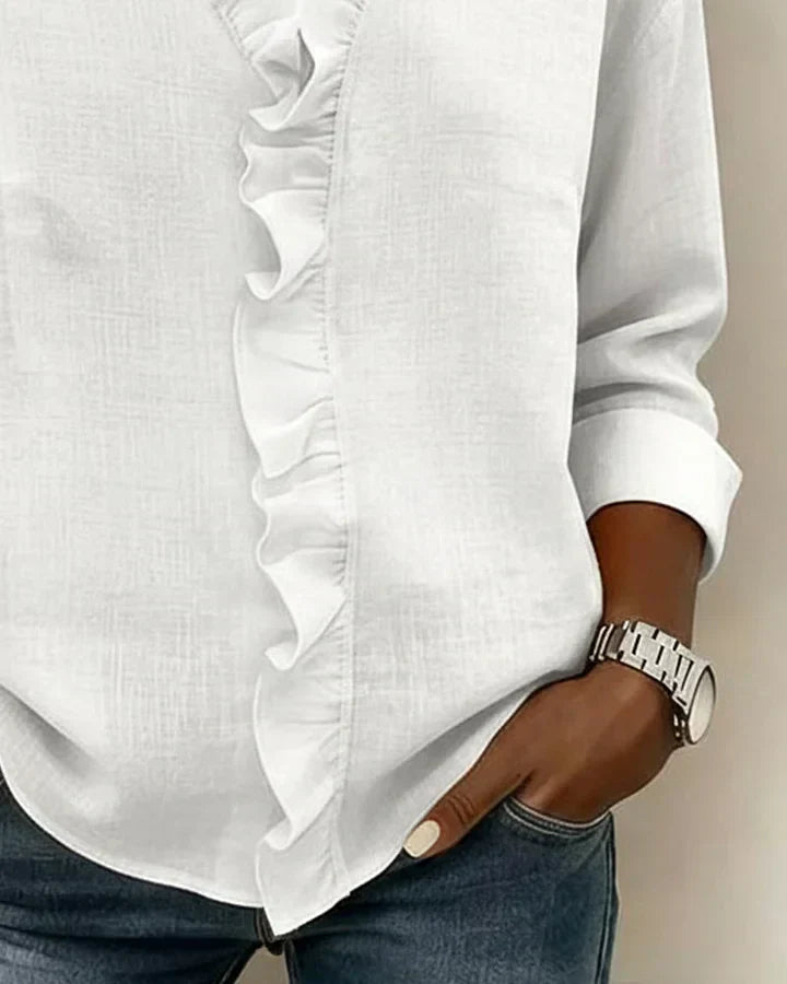 Chiara™ | Blouse with a V-neckline and delicate ruffle details