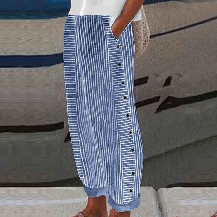 Comfortable Blue Striped Trousers with Side Pockets