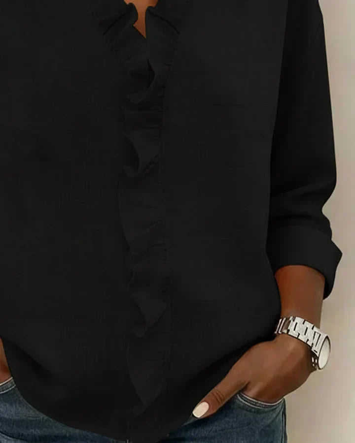 Chiara™ | Blouse with a V-neckline and delicate ruffle details