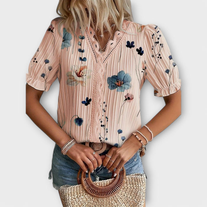 Emily - Fashionable Blouse with Pointed Neckline