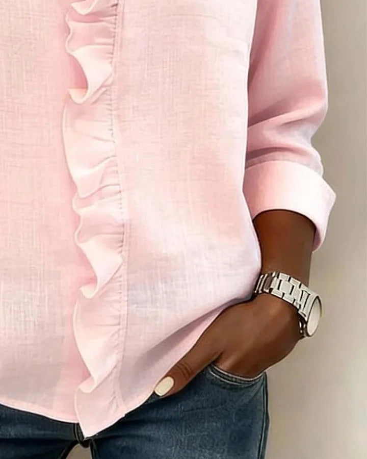 Chiara™ | Blouse with a V-neckline and delicate ruffle details