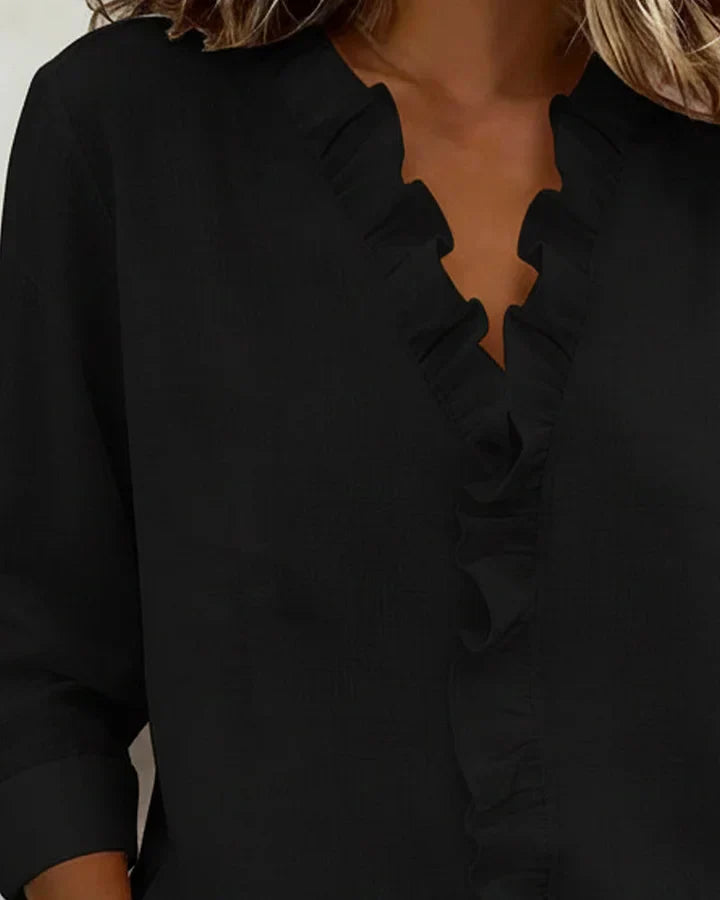 Chiara™ | Blouse with a V-neckline and delicate ruffle details