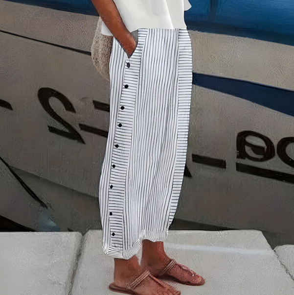 Comfortable Blue Striped Trousers with Side Pockets