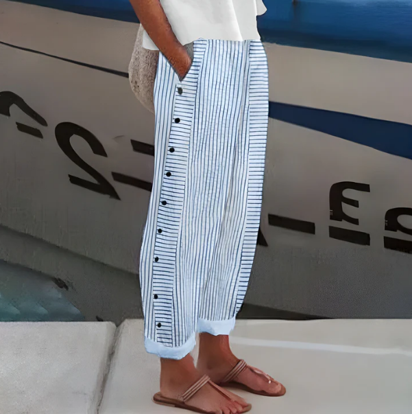 Comfortable Blue Striped Trousers with Side Pockets
