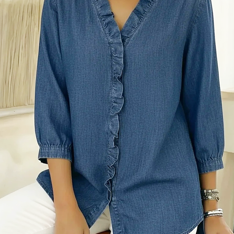 Women's Casual Ruffle V-Neck Shirt | Soft, Breathable & Flattering High-Low Hem