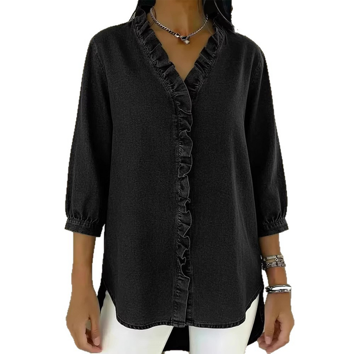 Women's Casual Ruffle V-Neck Shirt | Soft, Breathable & Flattering High-Low Hem