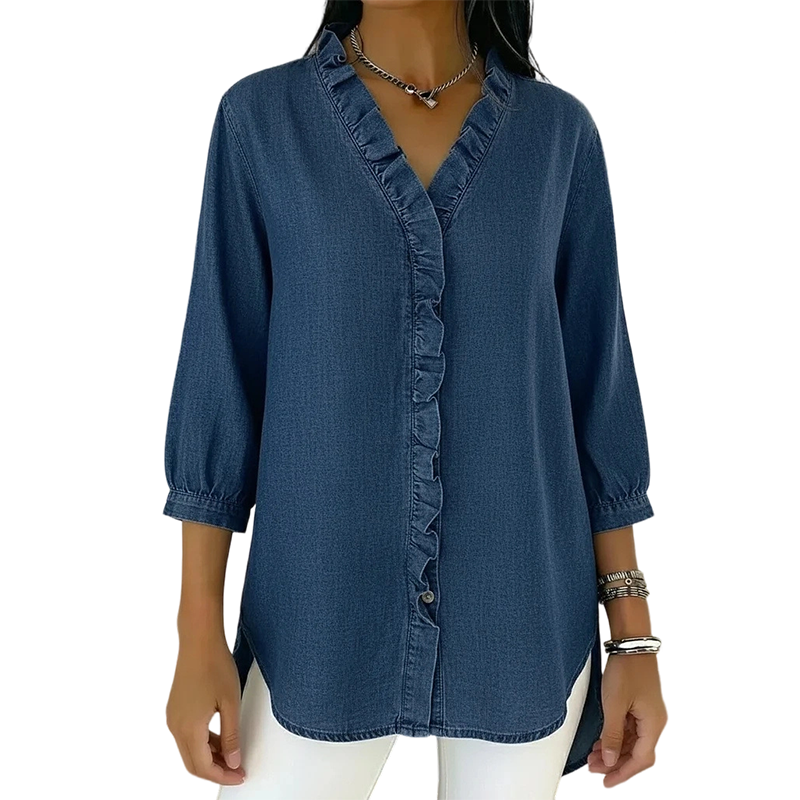 Women's Casual Ruffle V-Neck Shirt | Soft, Breathable & Flattering High-Low Hem