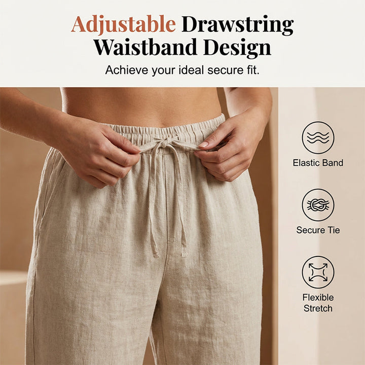 Casual Cotton and Linen Cropped Trousers for Women