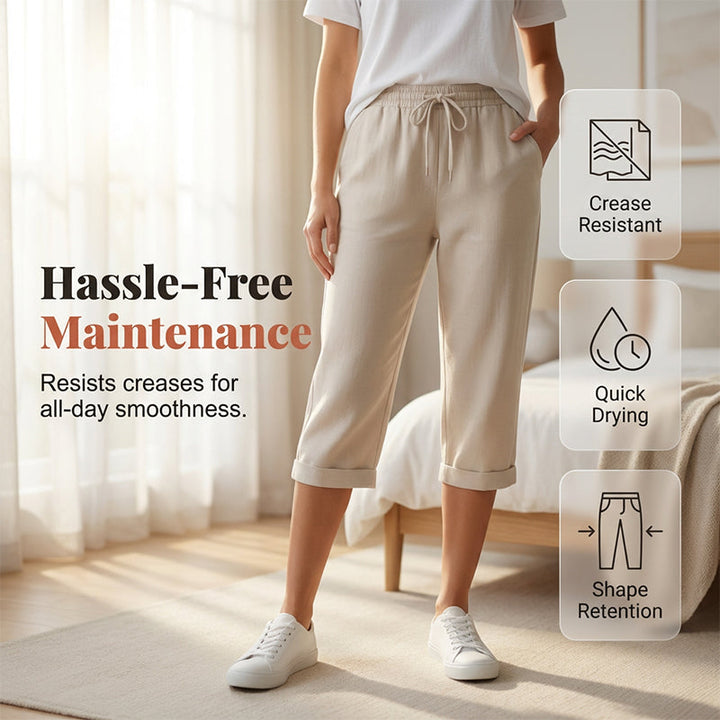 Casual Cotton and Linen Cropped Trousers for Women