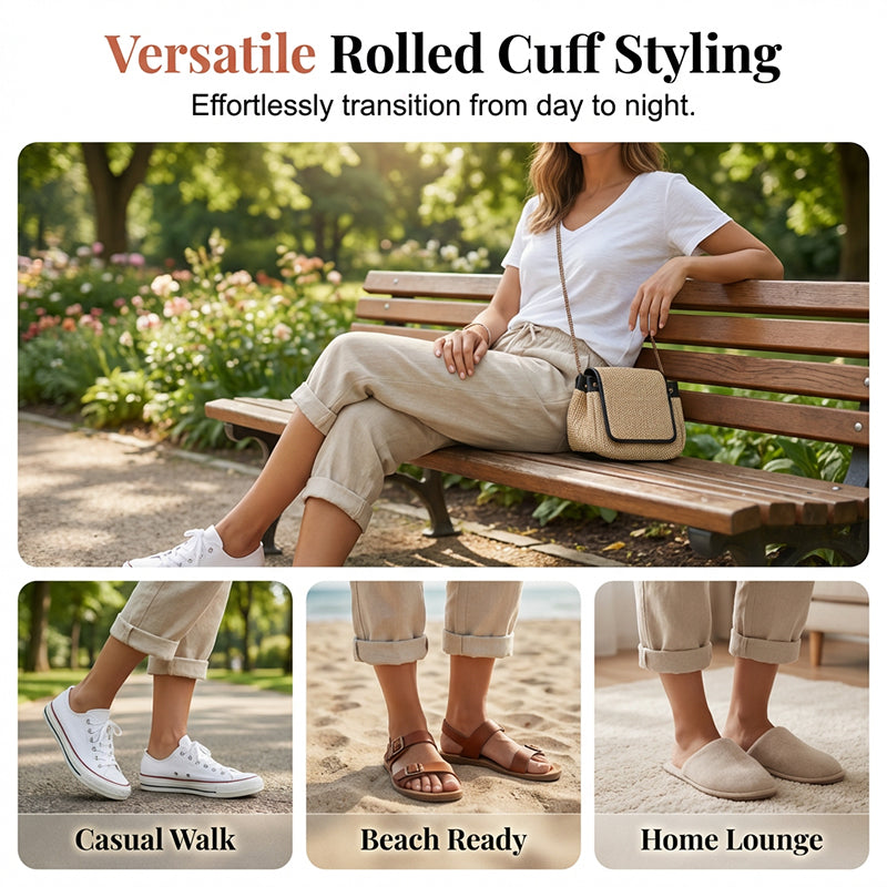 Casual Cotton and Linen Cropped Trousers for Women