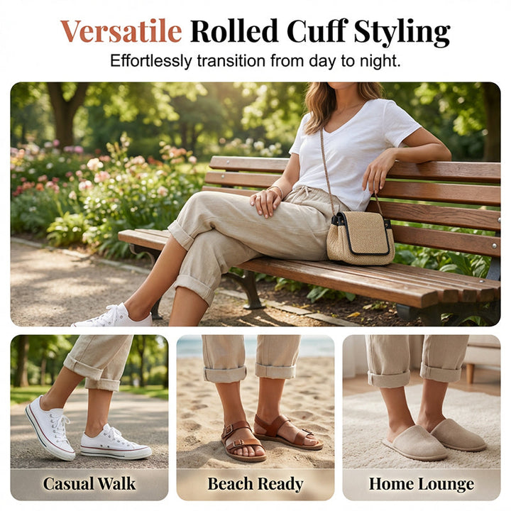 Casual Cotton and Linen Cropped Trousers for Women